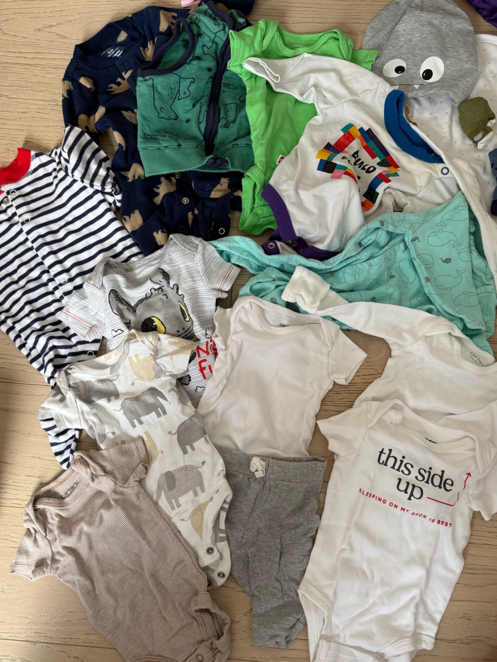 Assorted Baby Long-Sleeve Bodysuits and Tops - White, Green, Navy & Gray